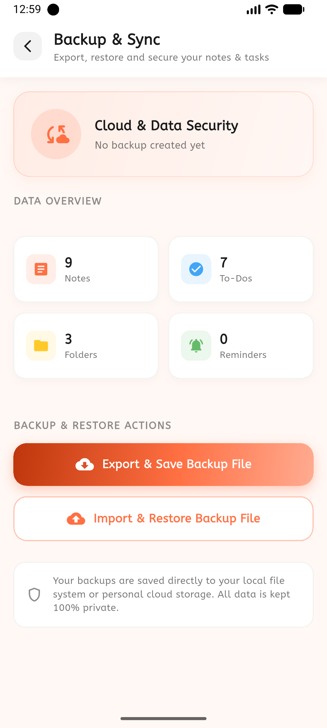 Cuefinity backup screen