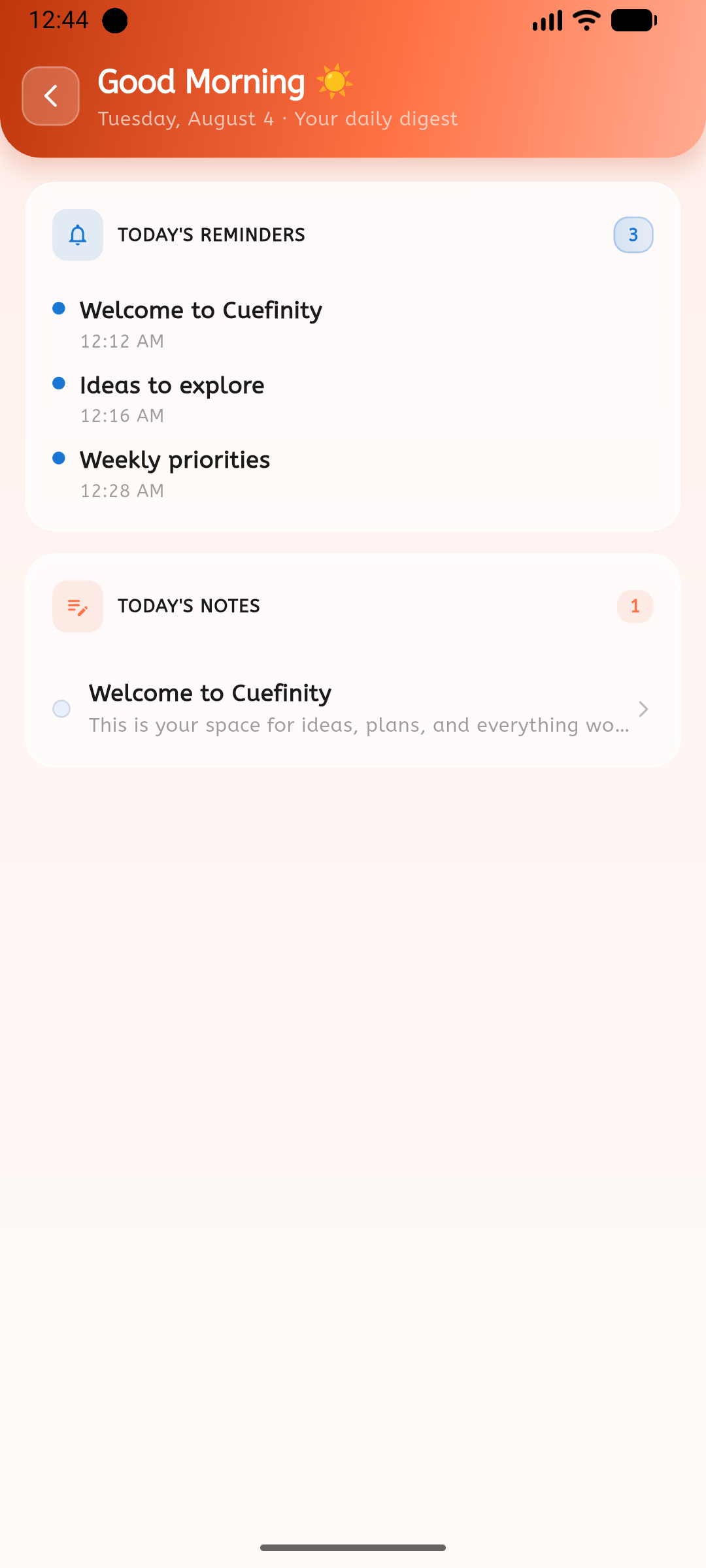 Cuefinity daily reminder summary