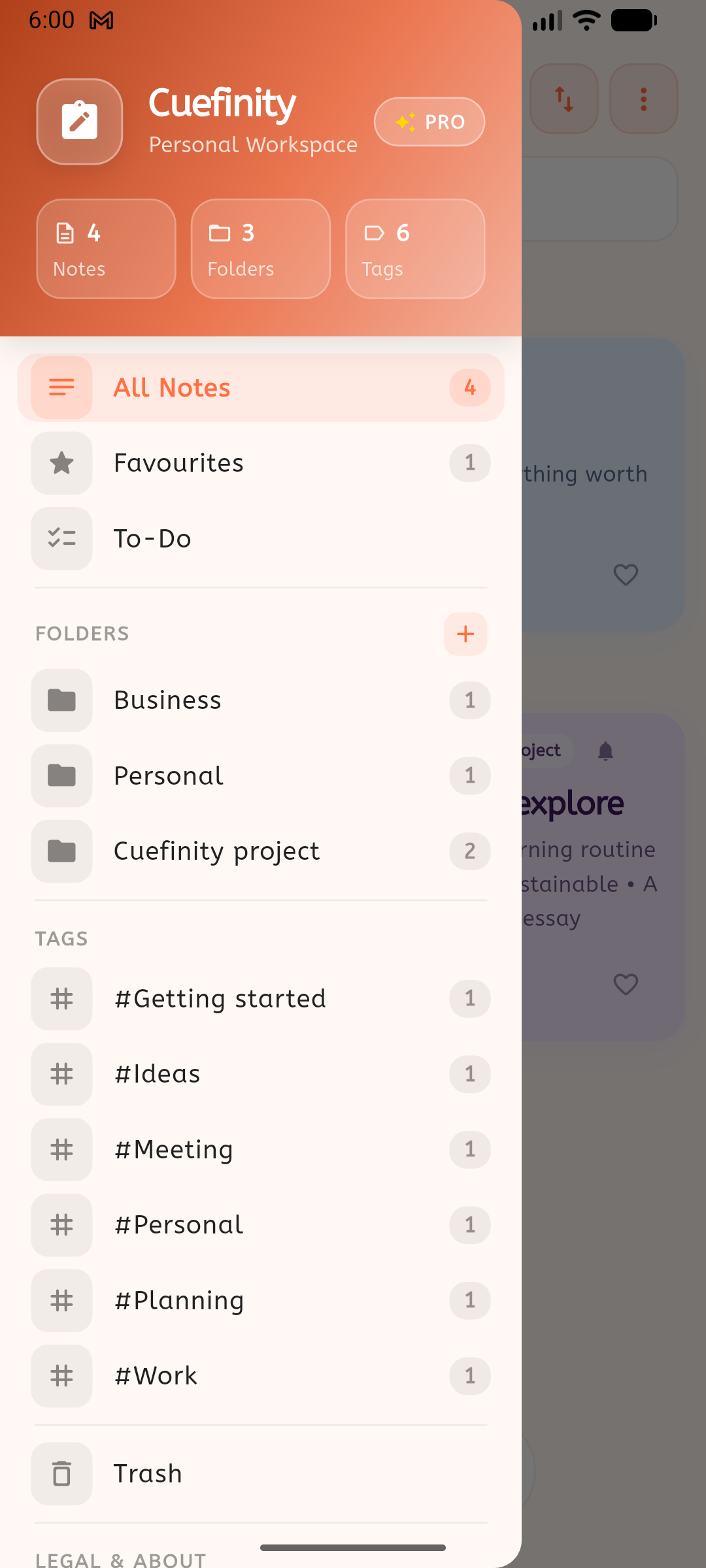 Cuefinity folders screen