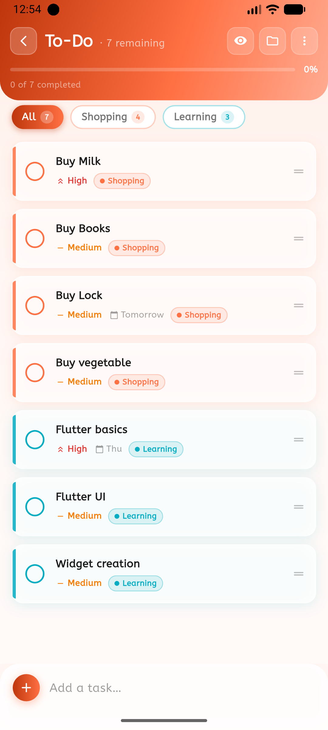 Cuefinity to-do list screen
