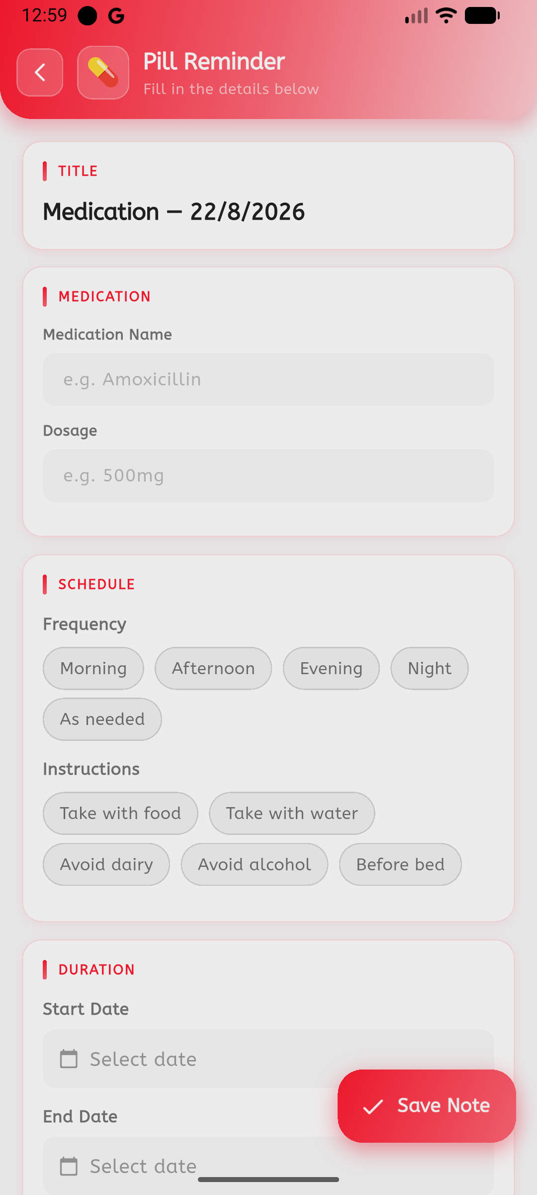 Cuefinity Pill Reminder template